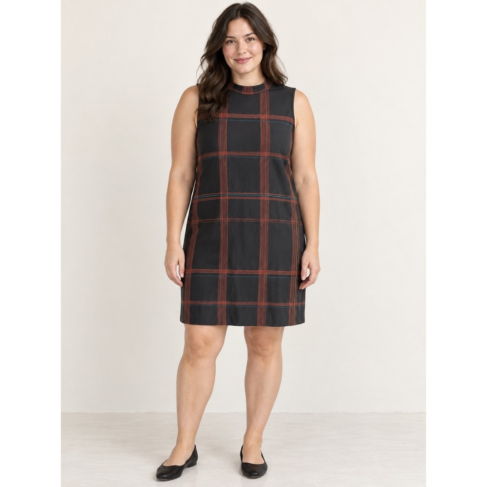 Apt. 9 Womens Large Black Red Plaid Mock Neck Sleeveless Shift Dress Knee Length